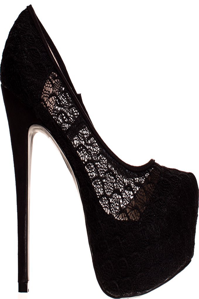 Lolli Couture LACE Faux Leather Platform HIGH Heels 11 BLACkLACE