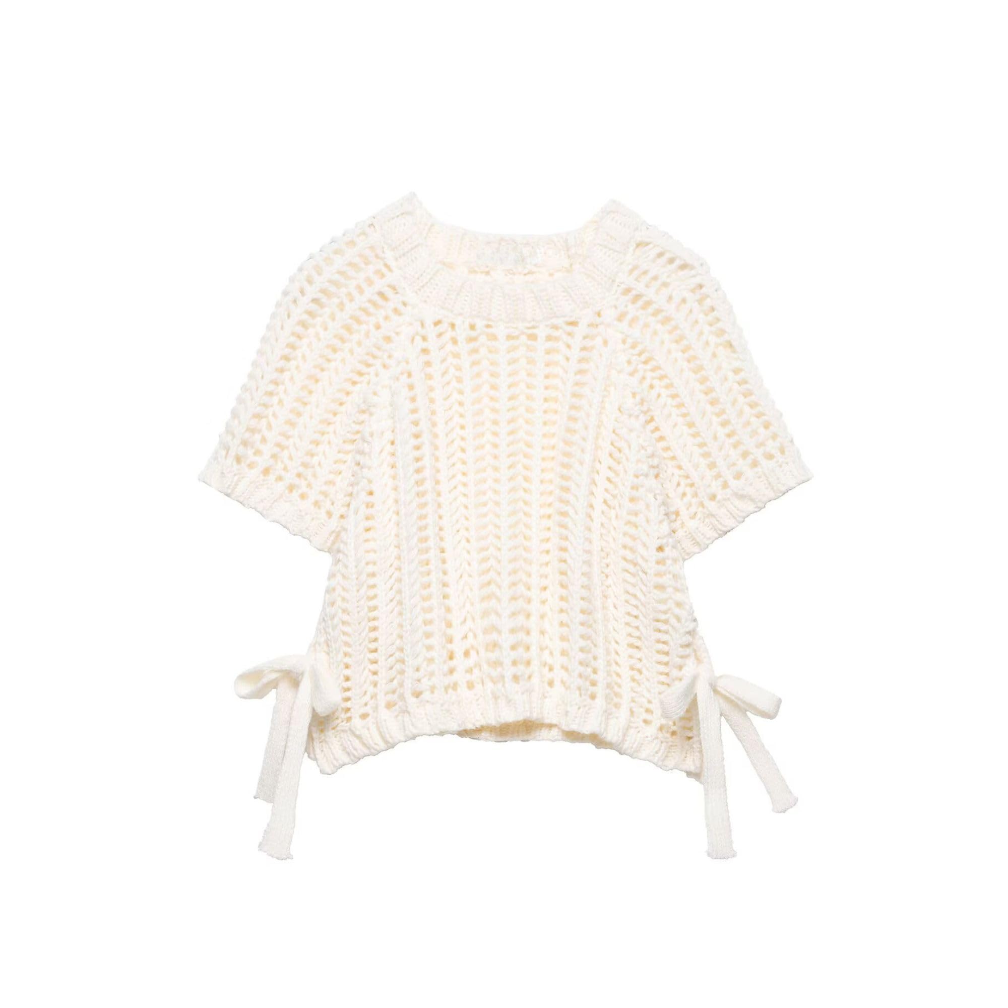 Women’s Chunky Cropped Sweater Vest Side Bow Tie Crew Neck Trendy Pullover Knit Tank Tops-image-34