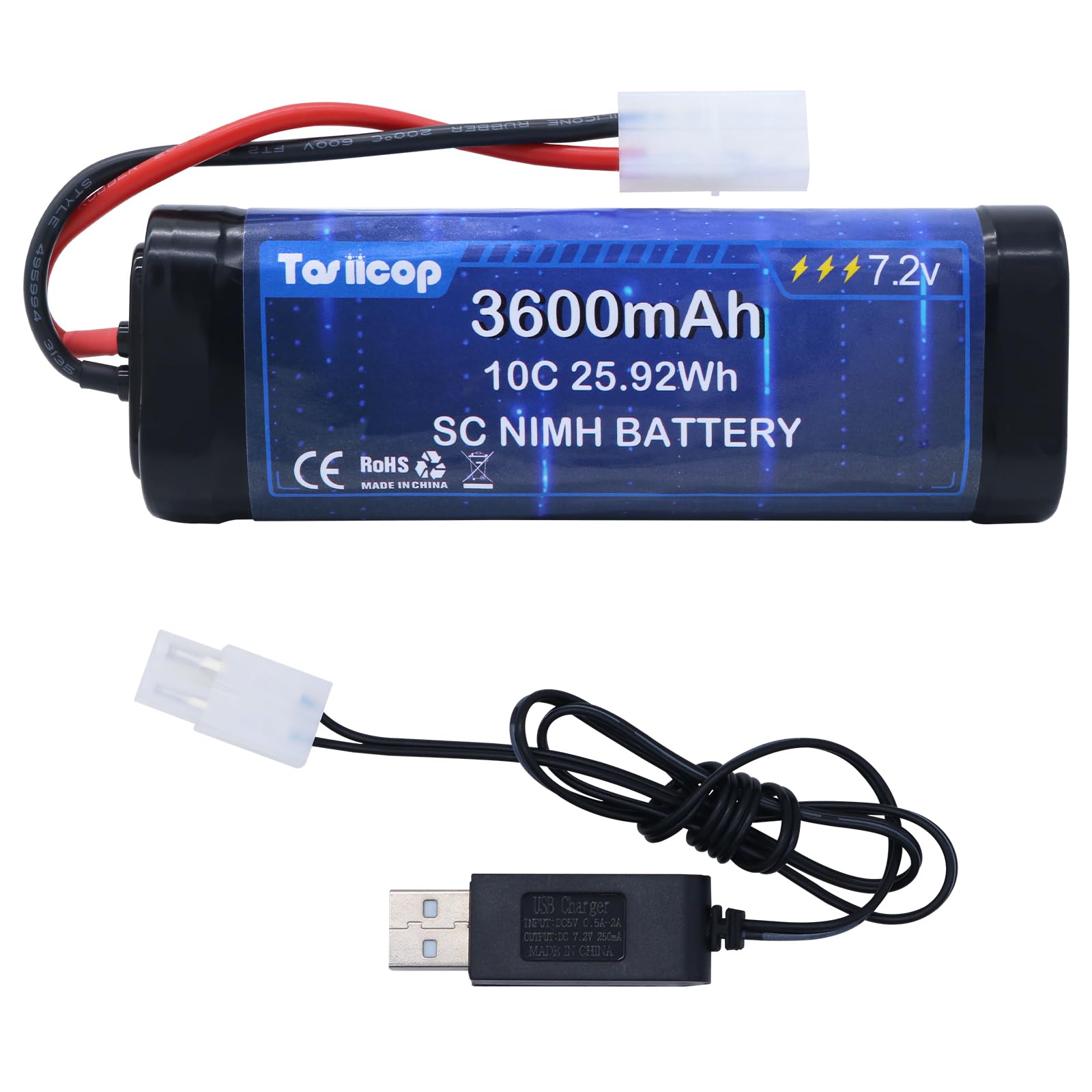 Tosiicop RC NiMH Akku 7.2V 3600mAh - 7.2 Volt RC Auto Akkus kompatibel mit Tamiya Stecker Ferngesteuertes Auto Akku für Remote Control Car LKW Monster Trucks Boot Buggy Aeroplane