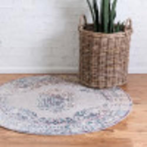 Miniatura 2 de Unique Loom Charm Collection - Alfombra bohemia, medallón, borde, pelo alto-bajo, moderna, tradicional, 7 pies 0 pulgadas x 7 pies 0 pulgadas,