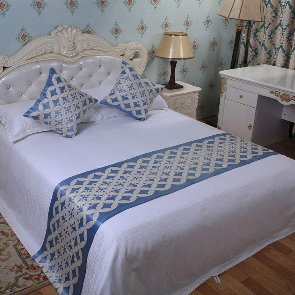 Edredón sencillo con corredor de cama azul moderno de 50x260 cm