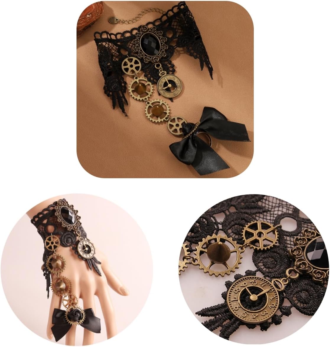 4PCS Black Lace Retro Steampunk Costume Accessories for Women with Gothic choker necklace bracelet Victorian Vampire Accessories - Image 4