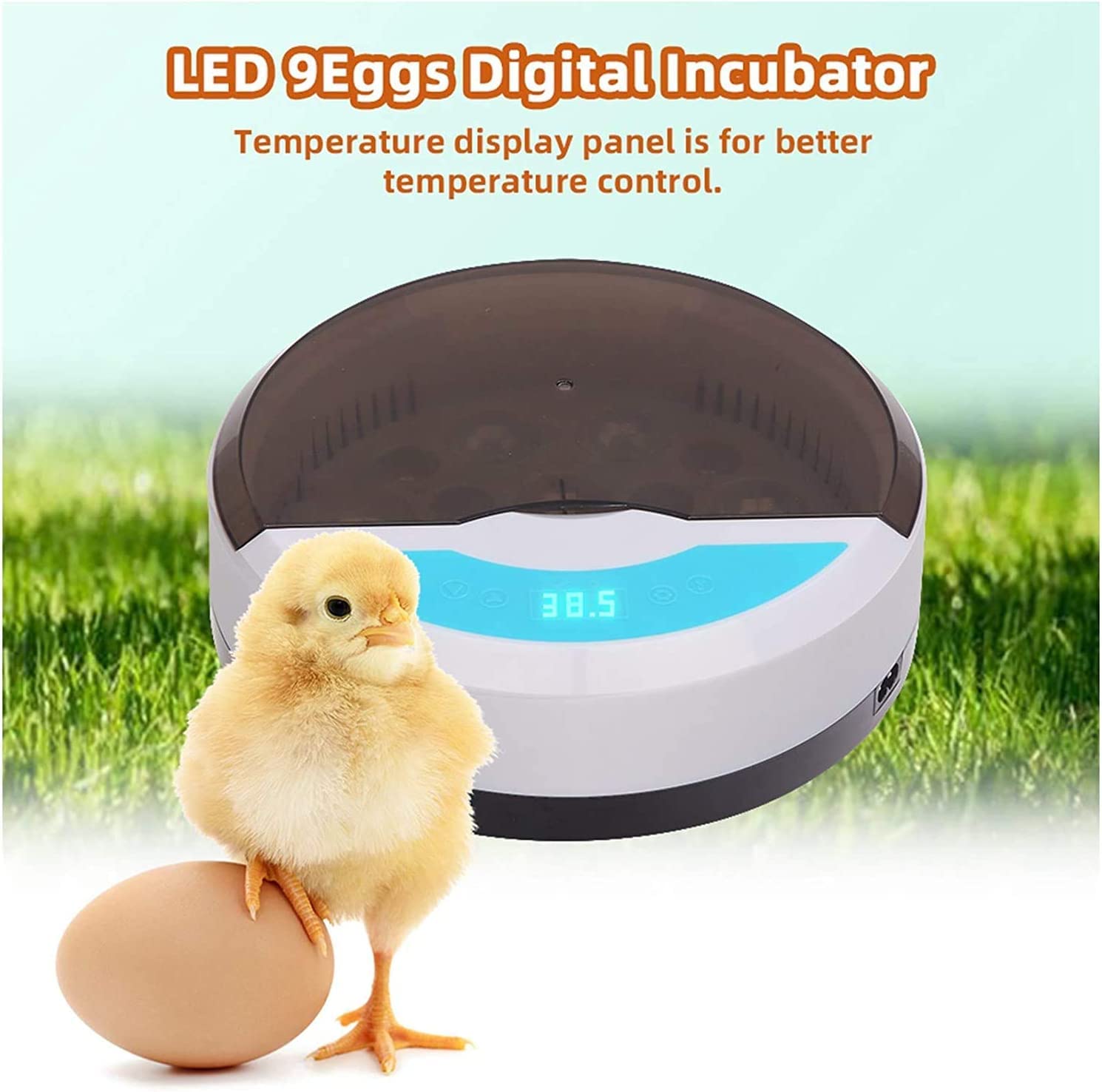 Lreerge Egg Incubator，with 9 LED Lighted Egg Candle Tester and Temperature Control Device One-Key Incubation for Heat Preservation and Mini 9 Egg Incubator Breeder for Chicken, Ducks, Birds: Industrial & Scientific