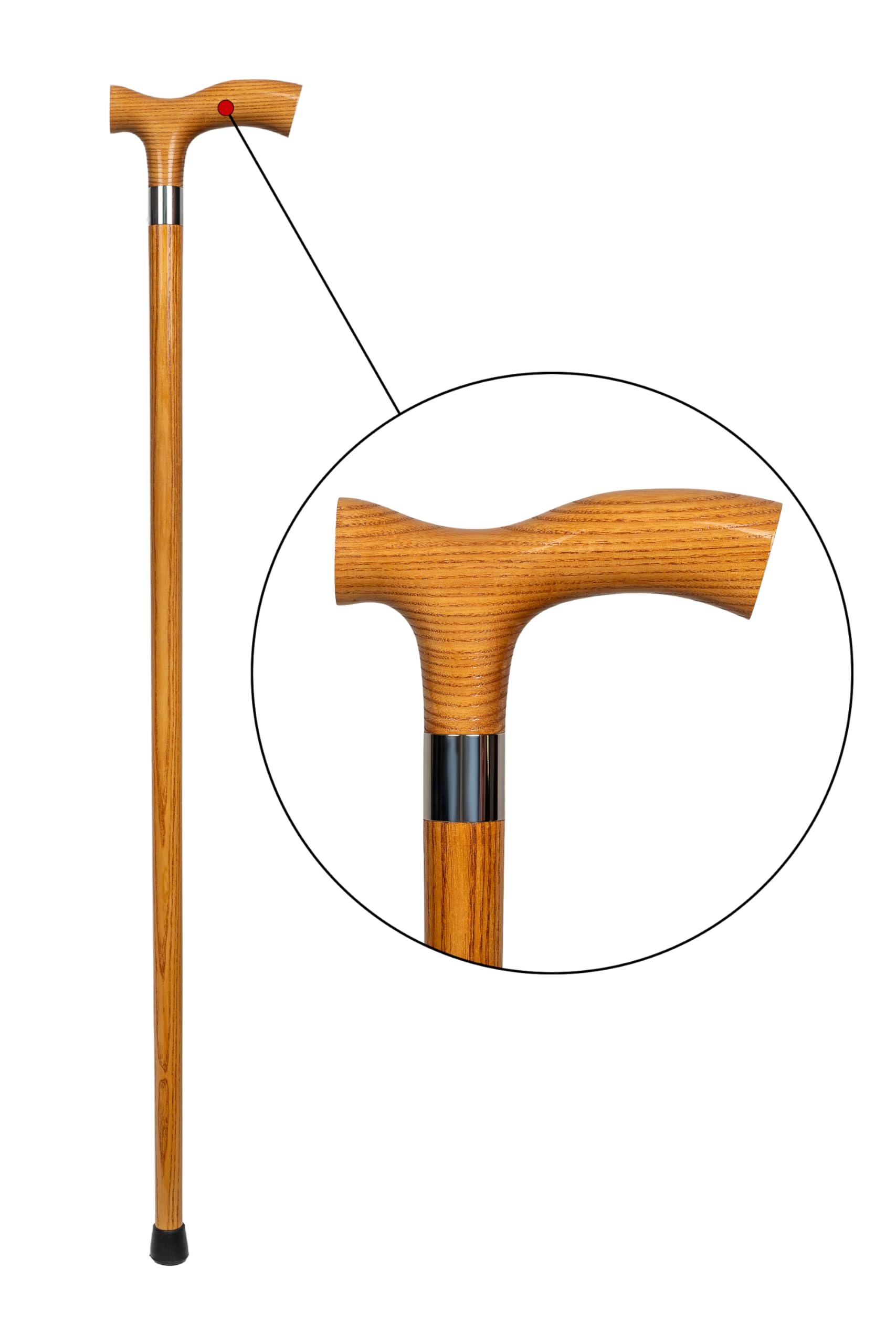 Dr. Watson Classic Fritz Walking Stick – Handcrafted Ash Wood Cane with Polished Stainless Steel Collar