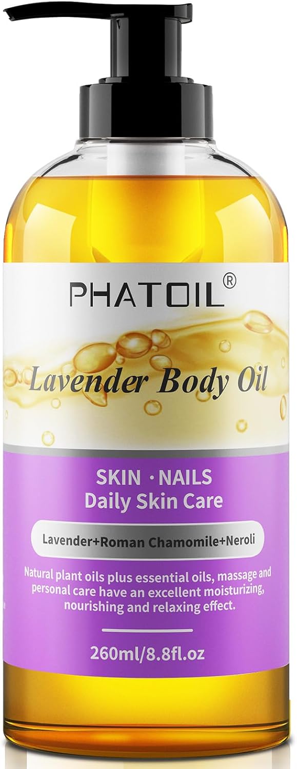 PHATOIL Body Oil, Lavender Body Oil for Massage, Skin Care, Nails Care, Formulated with Natural Plant Oils and Essential Oils, Natural Moisturizer for Women, Men. 260ml, All Skin Types