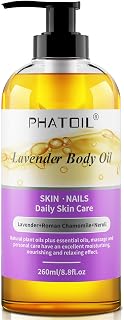 PHATOIL Lavender Body Oil with Pump, 260 ml (8.8 fl.oz) Premium Quality Massage Oil, Versatile Skin Care Hair Care, Blends of Natural Plant Oils and Essential Oils, Body Oils for Women and Men