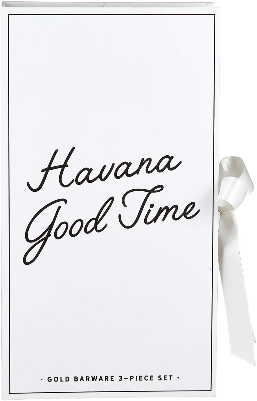 Santa Barbara Design Studio Gift Set Drinking Essentials Sippin' Pretty Black and White Cardboard Book Gift Box, 3-Pieces, Havana Gold Bar Tools