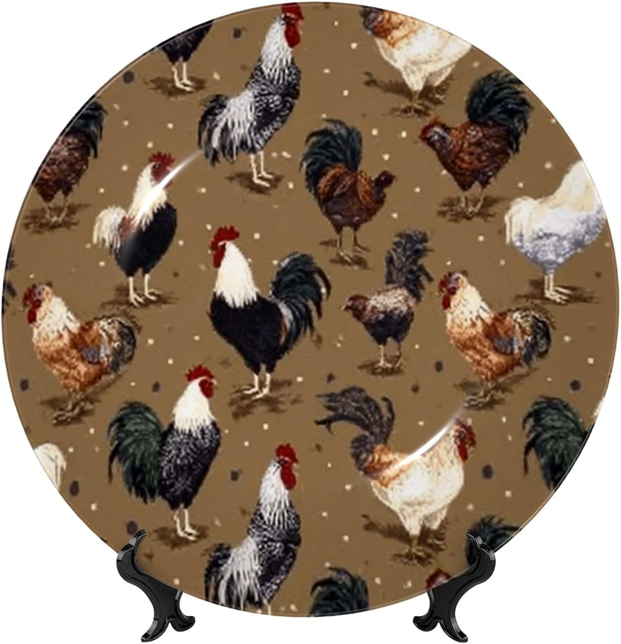 Bone China Decorative Plate with Display Rooster Ceramic Plates Crafts Art Decor Dessert Plate Ceramic Ornament Porcelain Plates for Living Room Kitchen Table Home Decor