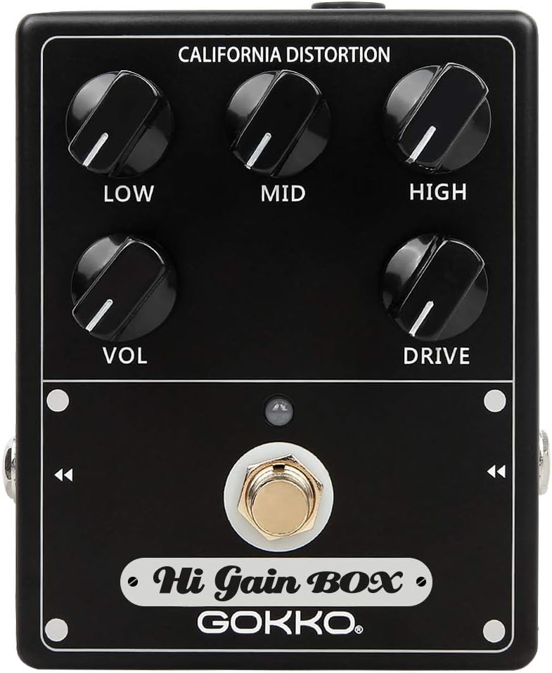 GOKKO Hi-Gain Box Distortion Pedal - California Mesa Boogie Amp Simulation | 5 Control Knobs for Custom Tone Shaping | All-Analog Overdrive | 9V DC Power Supply