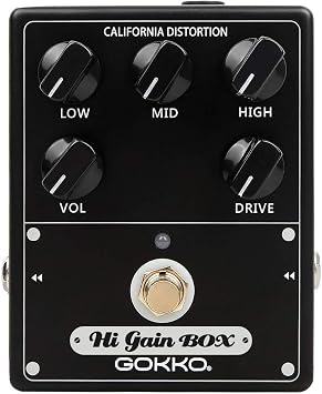 GOKKO Hi-Gain Box Distortion Pedal - California Mesa Boogie Amp Simulation | 5 Control Knobs for Custom Tone Shaping | All-Analog Overdrive | 9V DC Power Supply