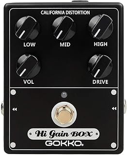 GOKKO Hi-Gain Box Distortion Pedal - California Mesa Boogie Amp Simulation | 5 Control Knobs for Custom Tone Shaping | All-Analog Overdrive | 9V DC Power Supply
