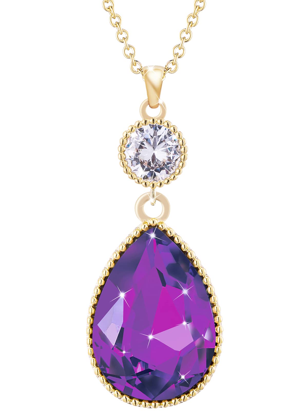 Qinpan18 * 13MM Teardrop Crystal Pendant Drop Dangle Necklaces for Women Glod Plated Costume Jewelry