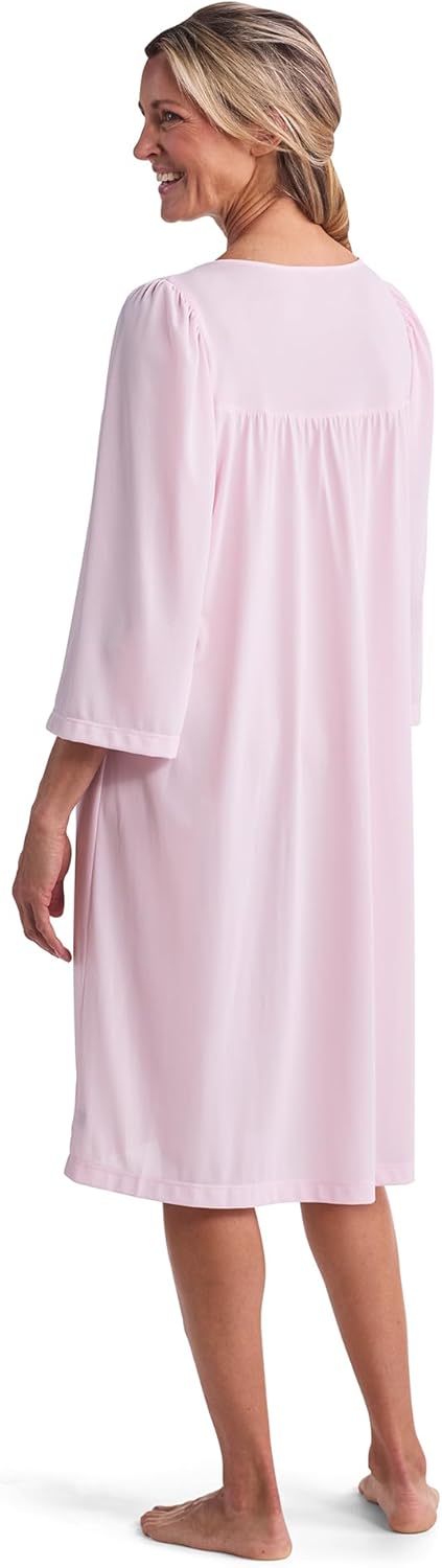 Miss Elaine Robe - Women's Nylon Tricot Short Button Robe, Side Pockets and 3/4 Sleeves