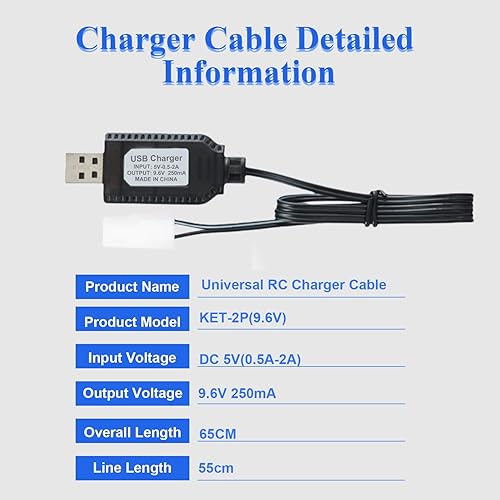 Miniatura 2 de Fielect 2 unids 9.6V USB cargador cable KET-2P 250MA salida Ni-Cd Ni-Mh batería paquete para excavadora RC coches