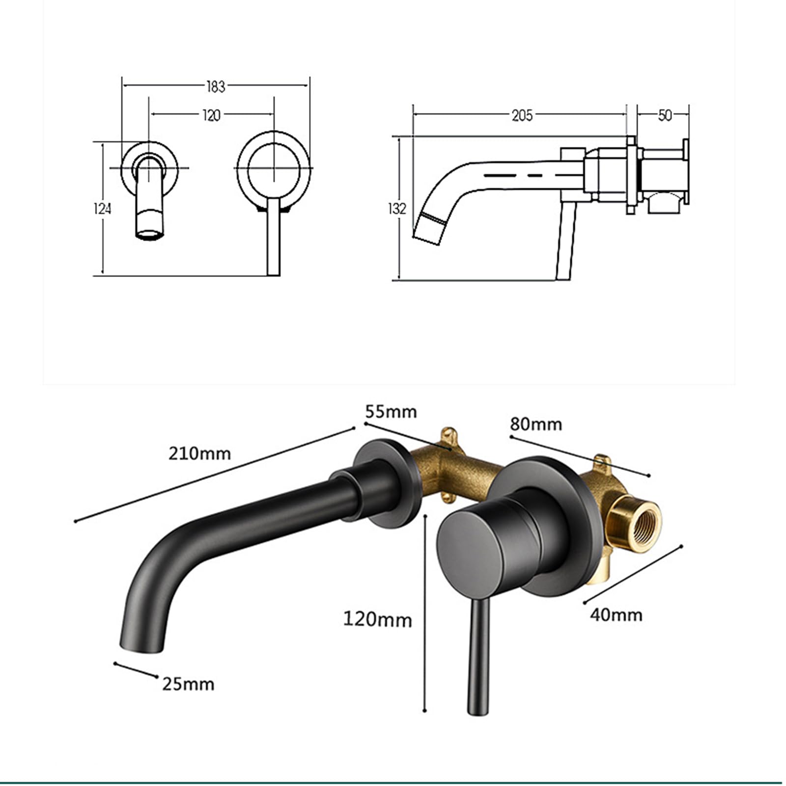 XJTNLB Grifo de Pared Lavabo Laton Griferia Baño Rotación de 360° Grifo Baño Grifería Lavabo Asa Única,Cromo,Un Carácter Manija