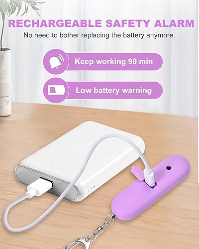 Miniatura 4 de Alarma de seguridad personal para mujeres, impermeable, recargable, 140 dB, llavero de alarma de seguridad de autodefensa, dispositivos de alerta de
