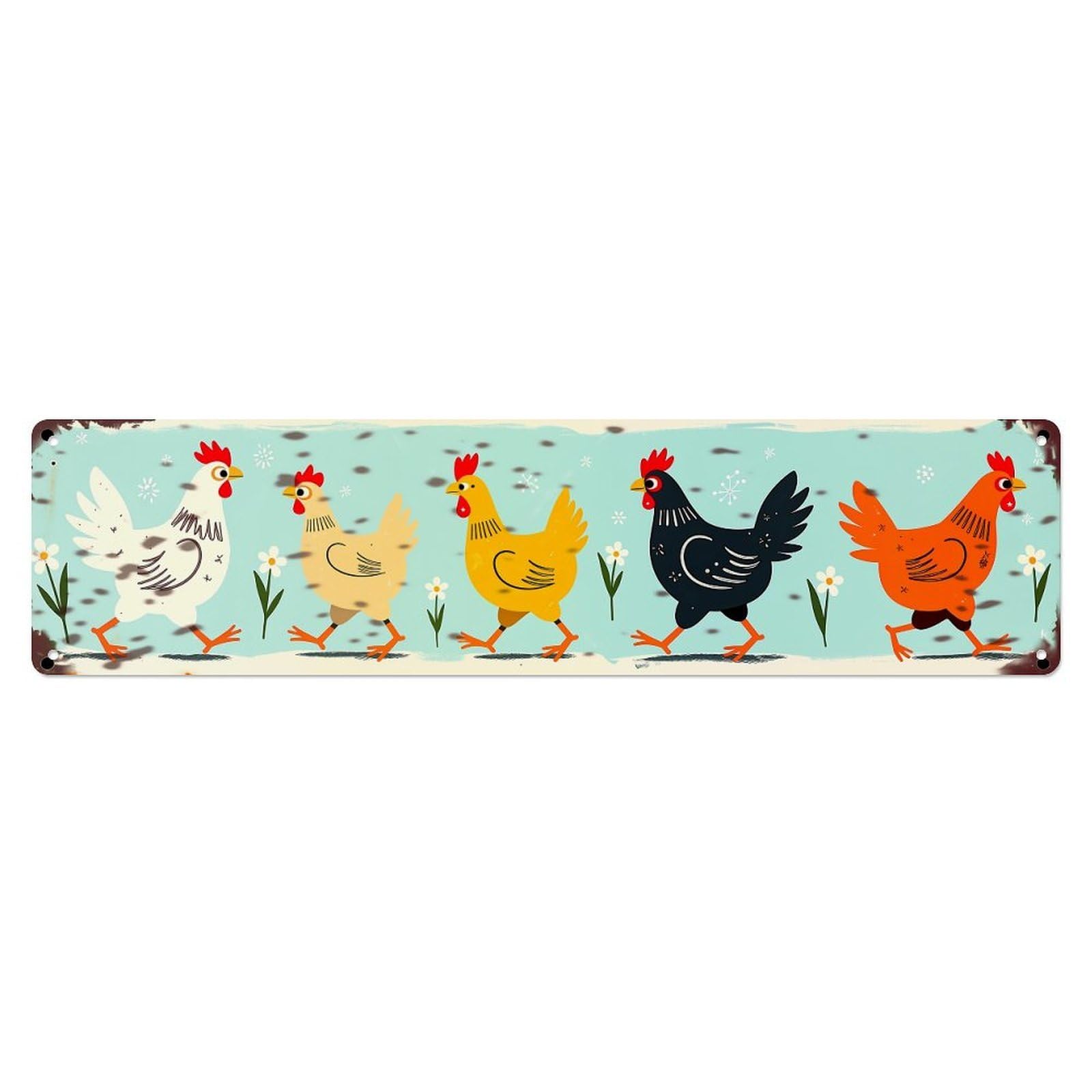 Jdyaojiesheng Vintage Colorful Chickens Walking In Row Tin Sign Retro Metal Wall Decor Metal Poster, Home Bar Garage Farmhouse Cafe Wall Art Decoration 4X16inch