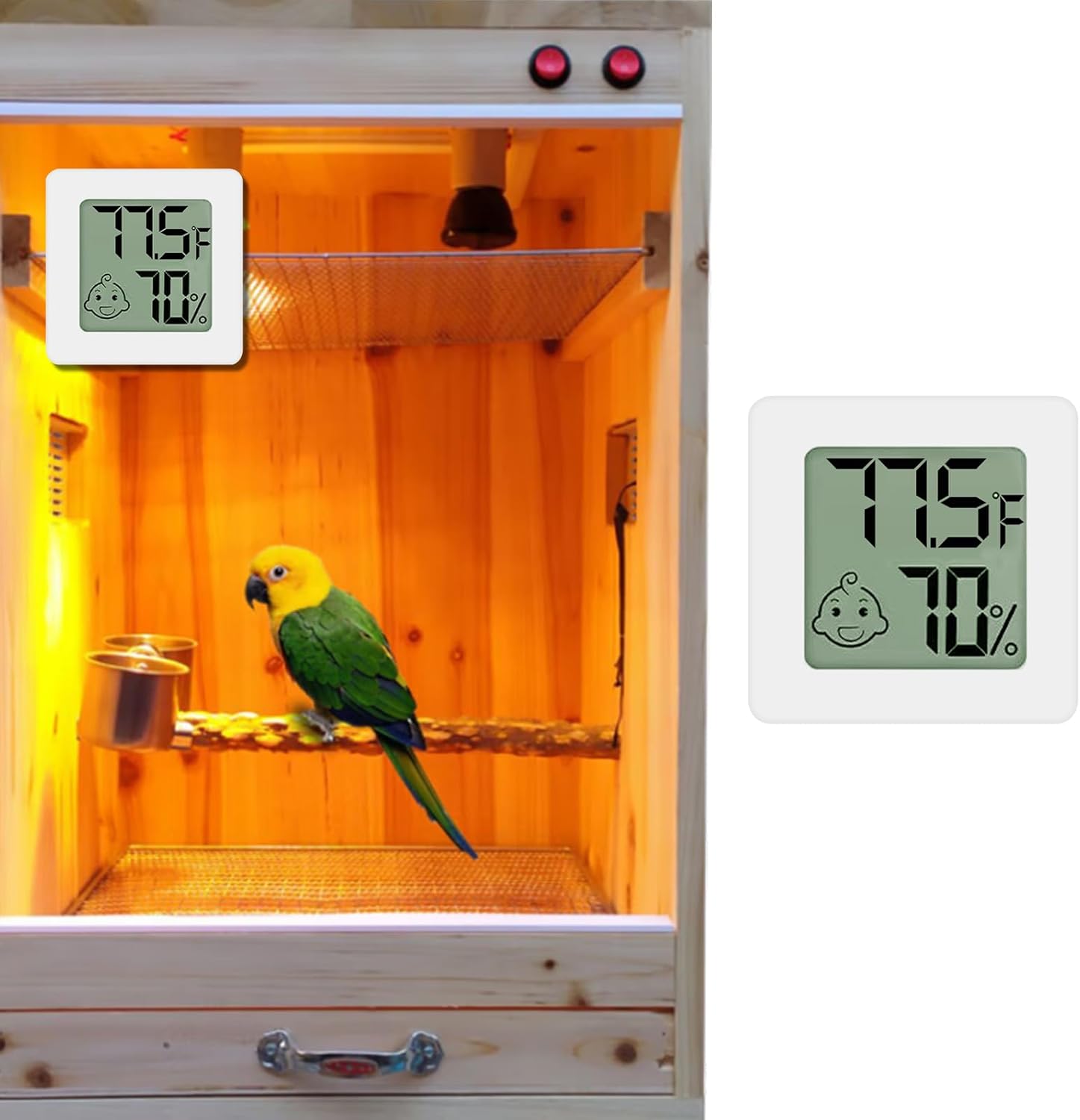 MANON ROSA Bird Thermometer Hygrometer – Mini Digital Magnetic & Adhesive Pet Temperature and Humidity Sensor Gauge for Parrot Cages, Lizard Spider Snake Gecko Reptile Rearing Boxes