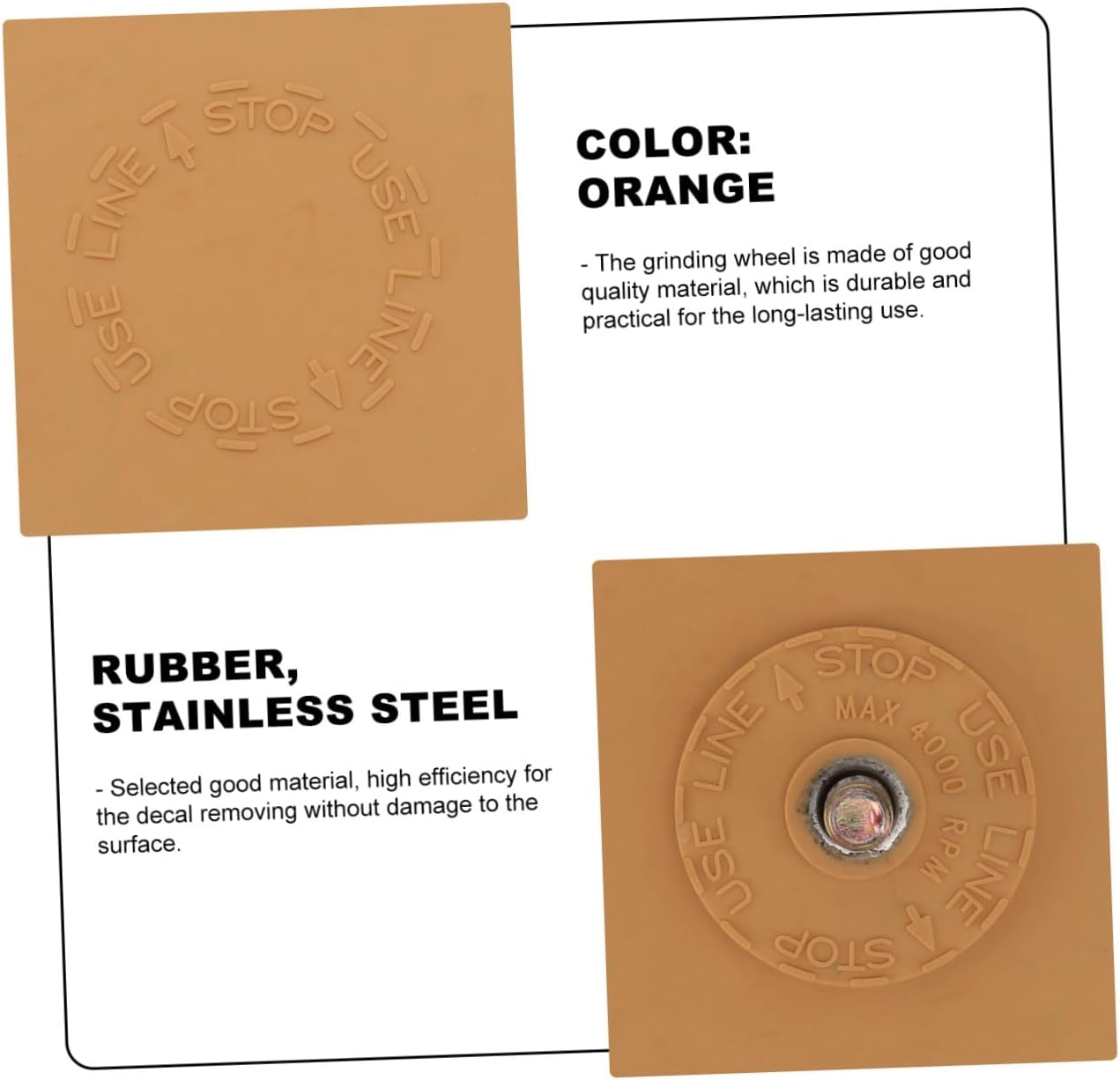 Rubber Grinding Wheel Accessory for Decal Removal, Orange
