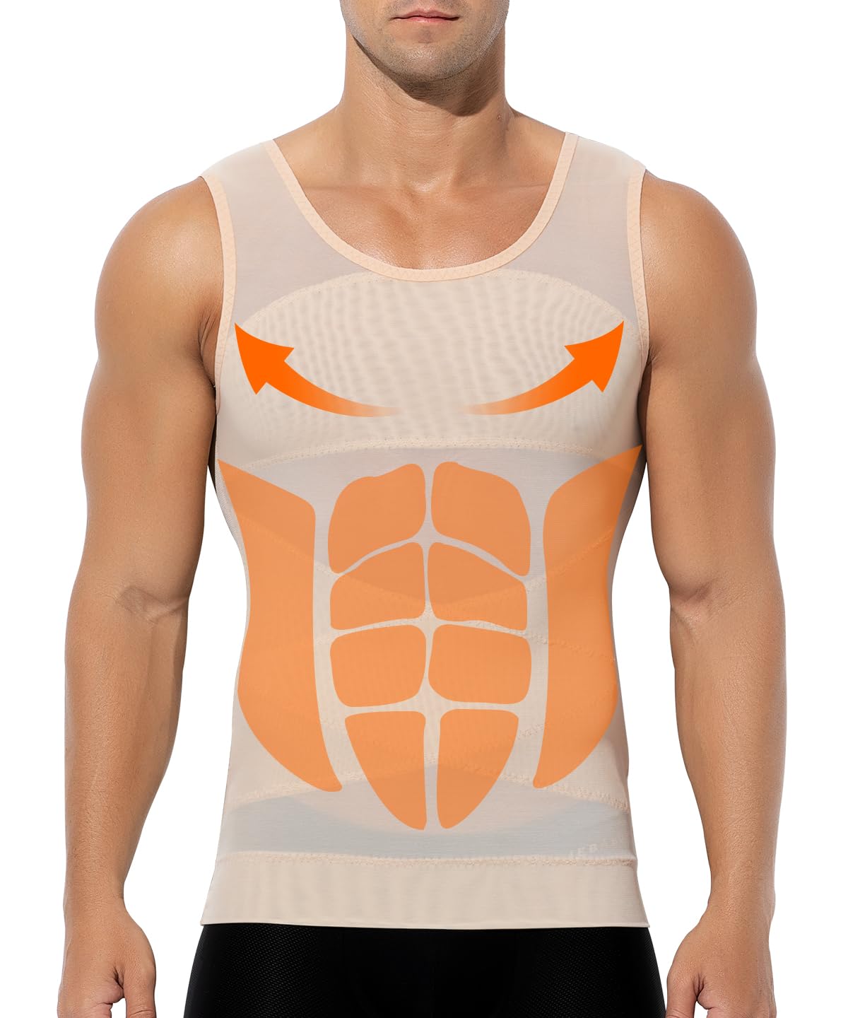 Casey Kevin Shapewear męska koszulka kompresyjna, A3-beżowy, M | Elastyczny podkoszulek wyszczuplający brzuch męski Body Shaper Tank Top bez rękawów Kompresja 25-30 mmHg