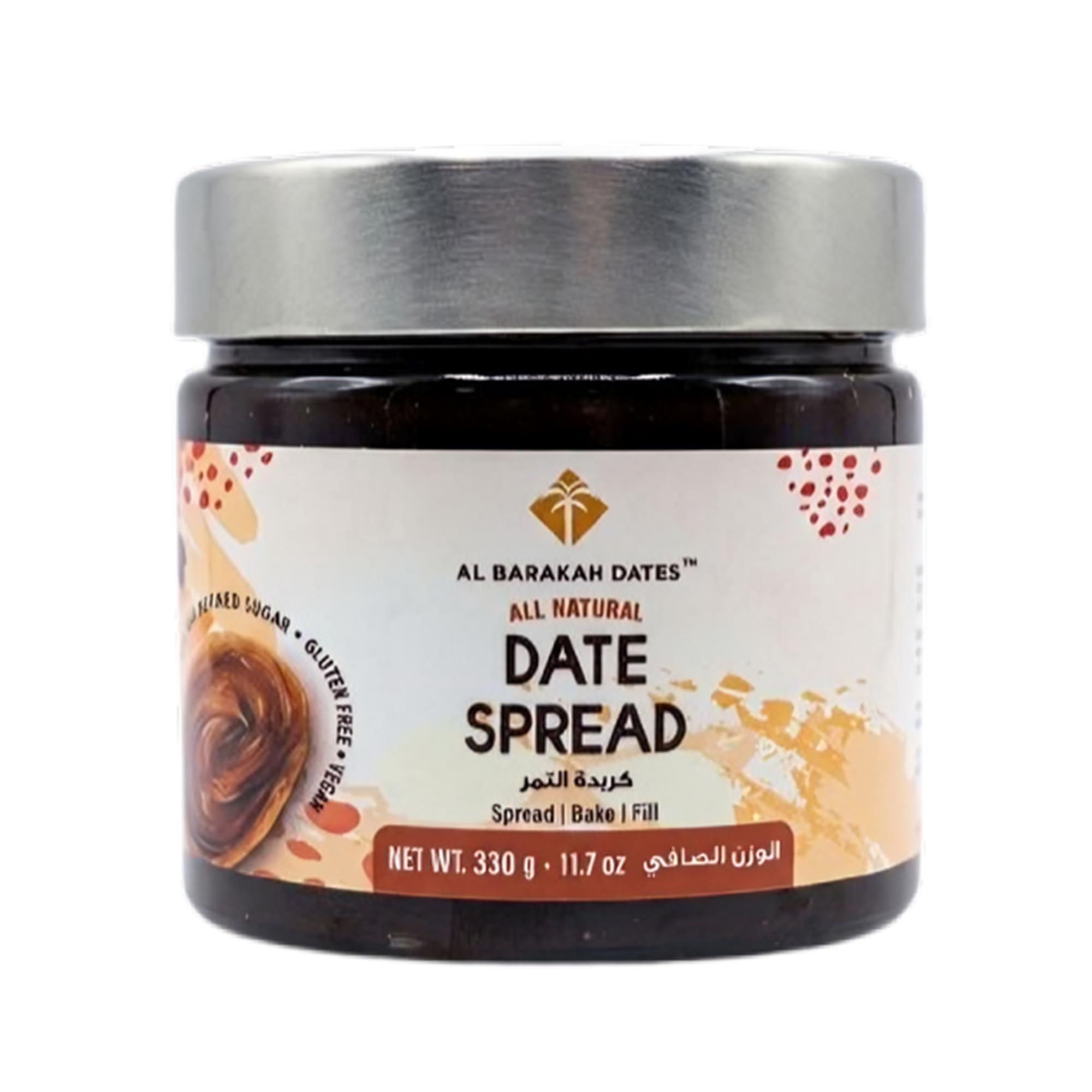 Al Barakah Dates All Natural Date Spread 330g | No Refined Sugar, Gluten Free, Vegan | Khajur Spread for Bread, Baking & Filling | Healthy Date Paste Jam Alternative-image-40