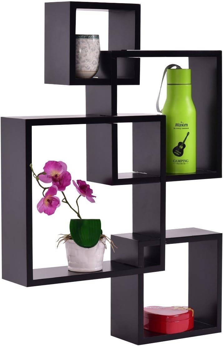 Decorative Wall Mounted Shelf 4 Cube Intersecting Floating Square Shelves Home Decor Furniture Black