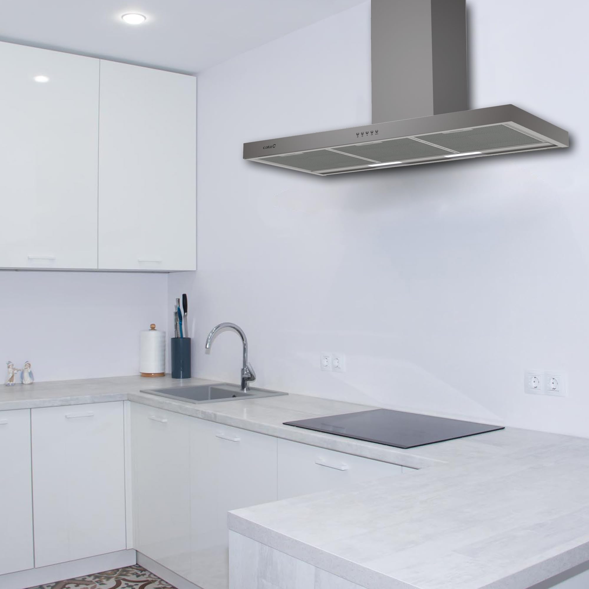 Cata S Plus 9010 X Campana Extractora Decorativa de Pared 90 cm, 637 m³/h, 3 Velocidades, Control Mecánico, Iluminación LED, Filtros Lavables, Motor 270 W, Acero Inoxidable