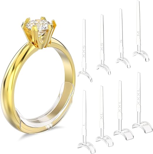 Ring Sizer Adjuster for Loose Rings, 16 Pack 8 Sizes Silicone Invisible Ring Size Reducer Guards Spacer Resizer for Men Women Wide Band, Ring Clips to Make Rings Smaller