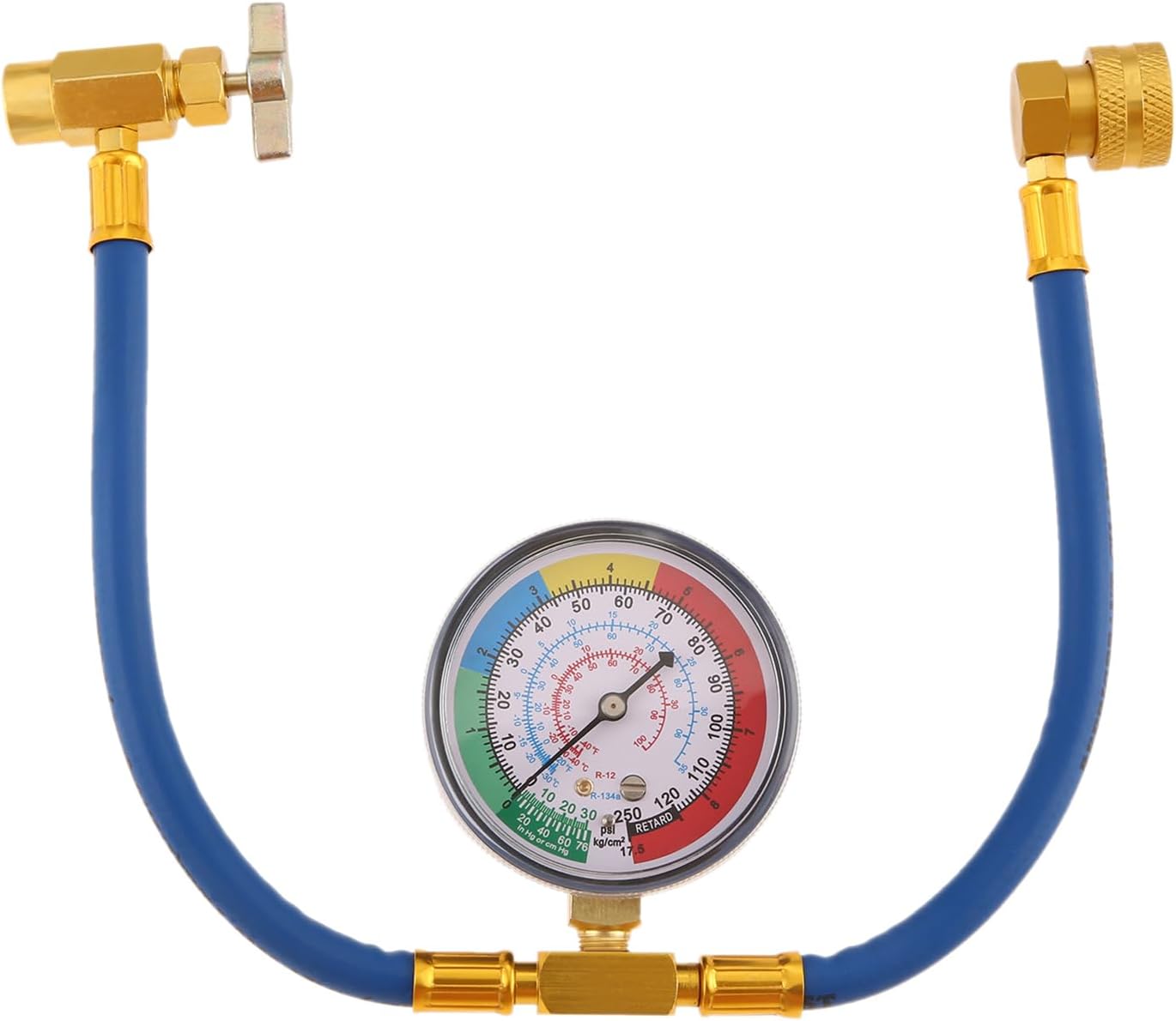 R134A AC Refrigerant Charge Hose with Gauge 2.76", Air Conditioning Charging Hose 19.69" with R134A Piercing Can Tap 1/2”Acme Valve & R134A Quick Coupler Fits for Car Air Conditioning Refrigerant