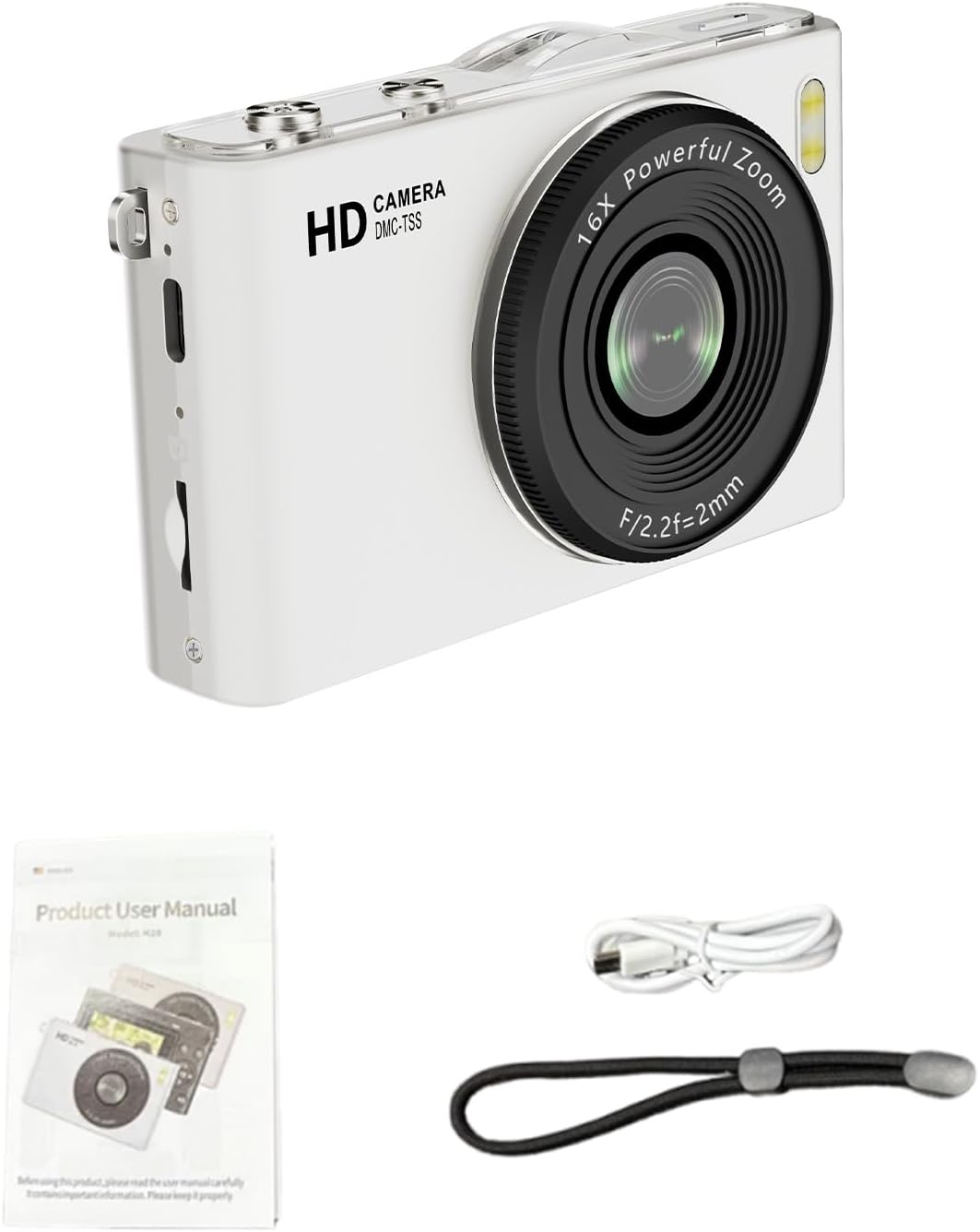 4K Digital Camera, Vlogging Camera with 64MP 4K UHD Video, 2.4-inch 180 Flip Screen, 16X Zoom AF, Built in MP3 Player, Compact Portable, for Teens Beginner (White)