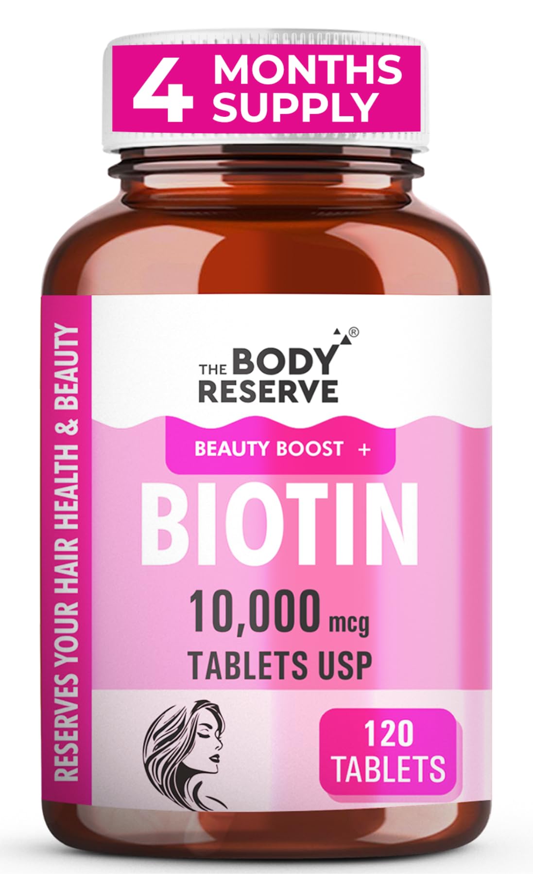 The Body Reserve Biotin 10000mcg 120 Veg Tabs, Biotin Tablets For Hair, Skin & Nails, Hair Vitamins biotin Supplement For Men & Women 4 Month’s Supply Pack
