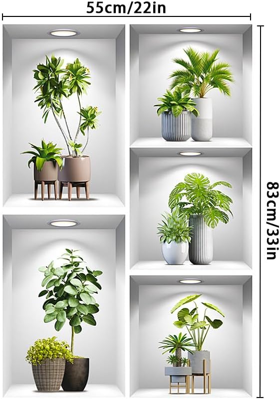 Green Plant Wall Decal Tropical Plant Potted Sticker Peel and Stick Green Leaf Wall Art Mural DIY Vinyl Nature Decal for Living Room Kitchen Office Decor