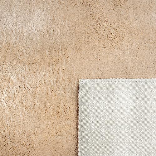 Paco Home Paco Home Teppich Wohnzimmer Schlafzimmer Kurzflor Waschbar Einfarbiges Muster Flauschig Weich rutschfest Moderne Deko, Grösse:60x100 cm, Farbe:Dunkel-Beige - Funktionsansicht 5 | TV | Video | Foto