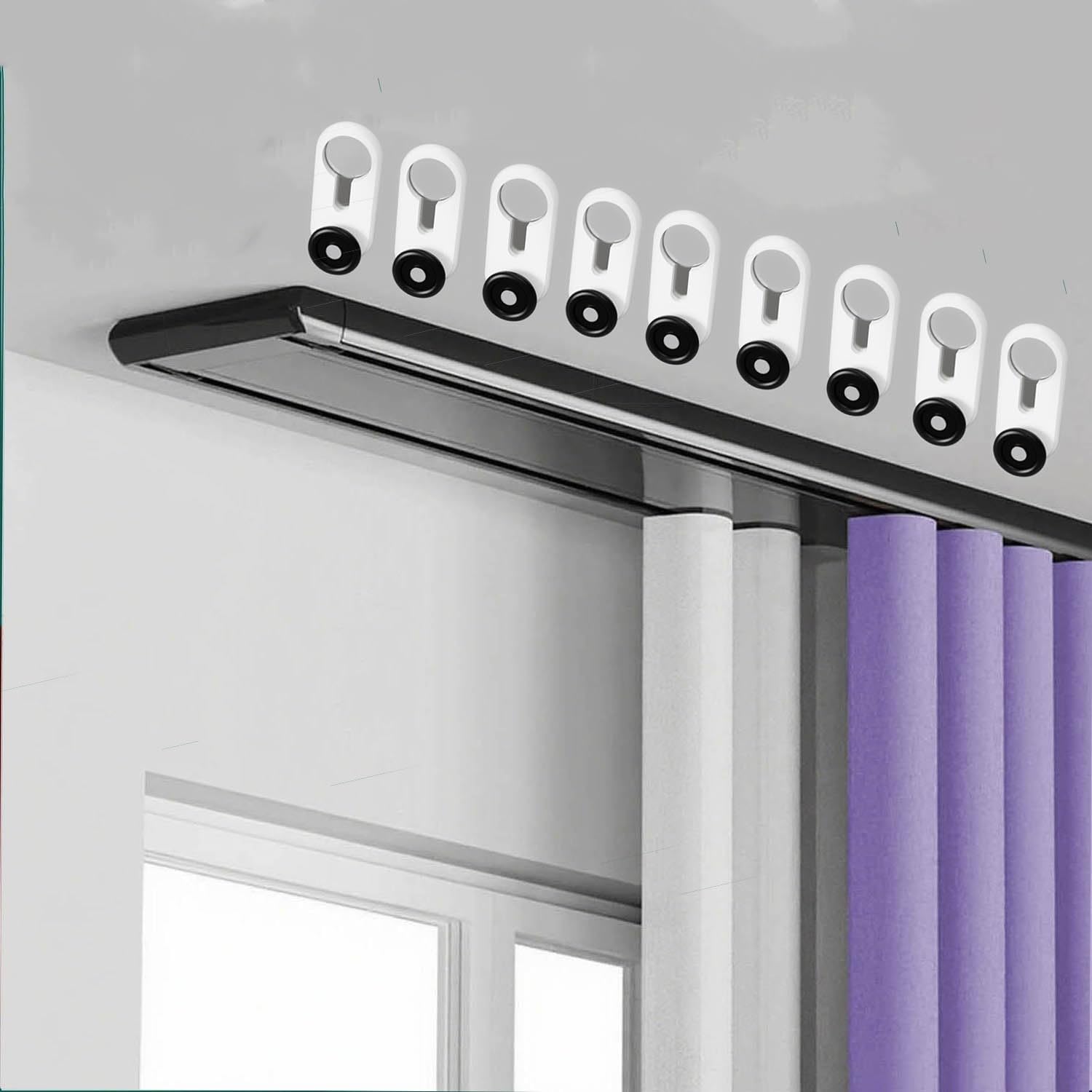 Riel de techo de aluminio negro de 310 cm ajustable y fácil de instalar con dos capas
