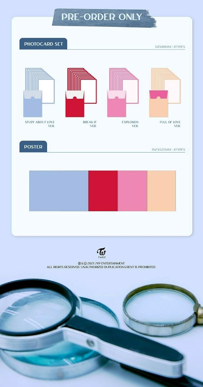 JYP Ent. Twice - Formula of Love: O+T=<3 [Break IT ver.] (The 3rd Full Album) Album+Pre Order Folded Poster+CultureKorean Gift(Decorative Stickers,Double Sided Photocards)