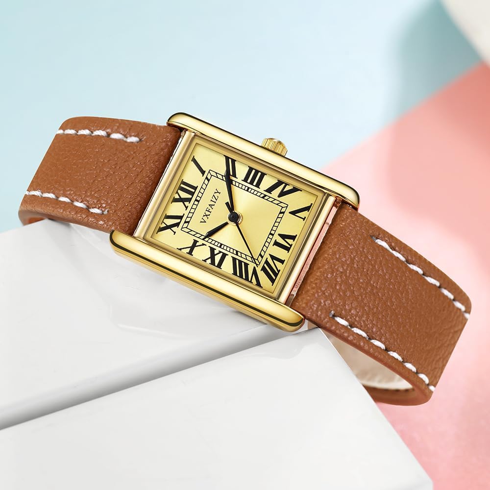 Rectangular Watch for Women with Vintage Roman Number and Leather Strap - Image 5