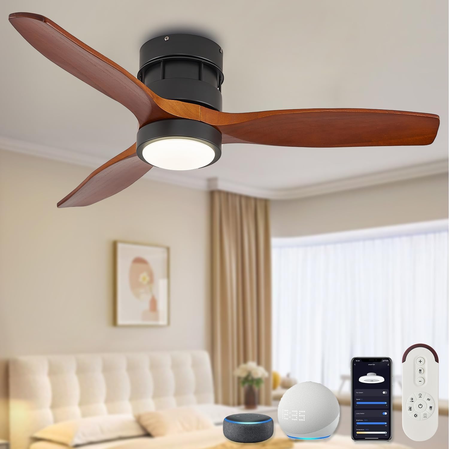42 Smart Ceiling Fan with Light,Quiet Reversible DC Togo Ubuy