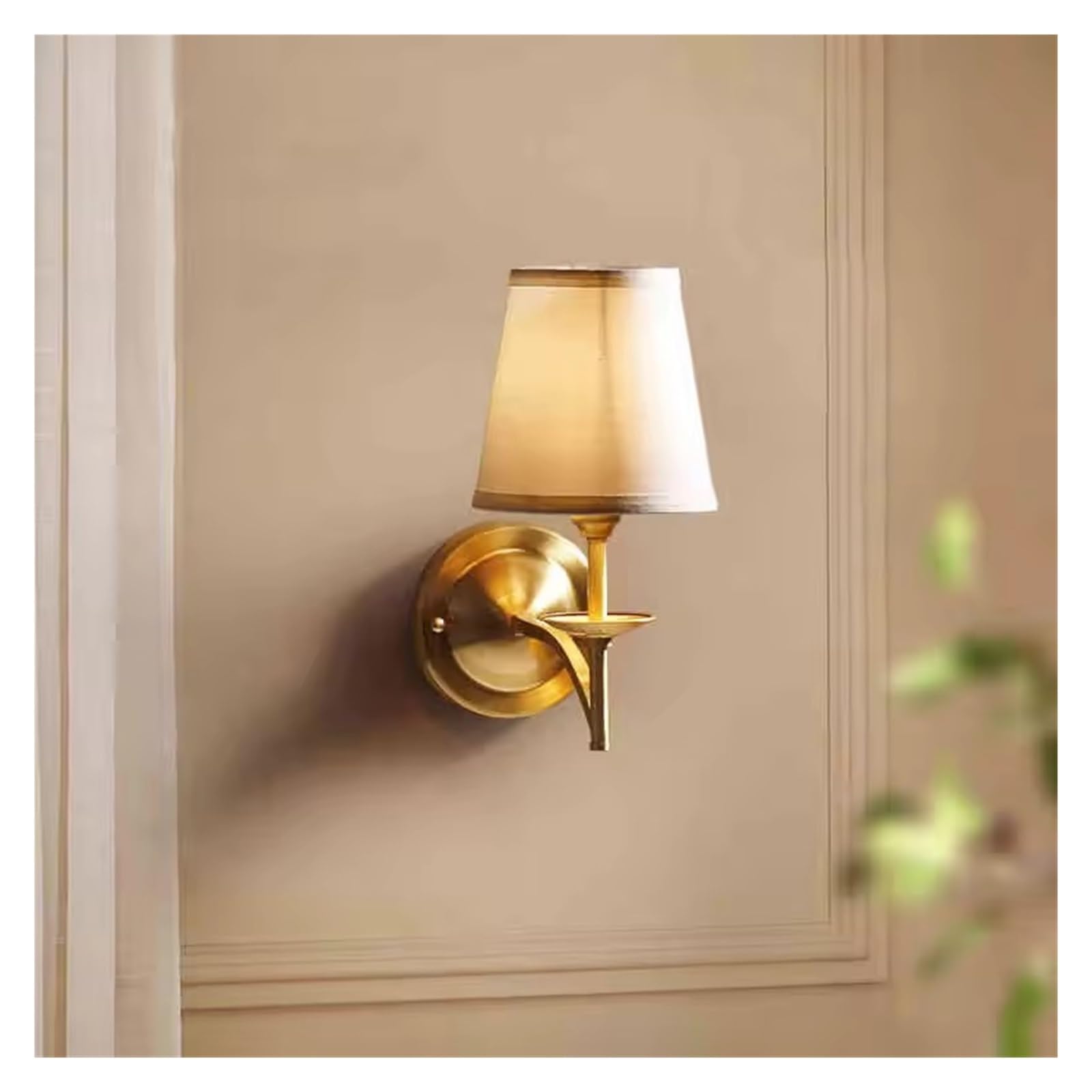 ASerZenith Modern Fabric Copper Wall Light Bedside Bedroom Living Room Hotel Aisle Staircase Wall Lamp Tv Background Study Lantern,Neutral Light