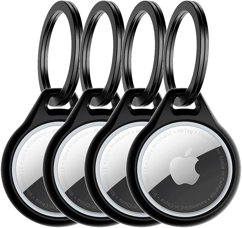 ITSKINS AIR Cover // Solid for Apple Tag/Moto Tag, Protective Cover, Secure Holder with Key Ring, Tag Accessories for Car Keys, Pets, Luggage, Phone & More - Black, 4-Pack