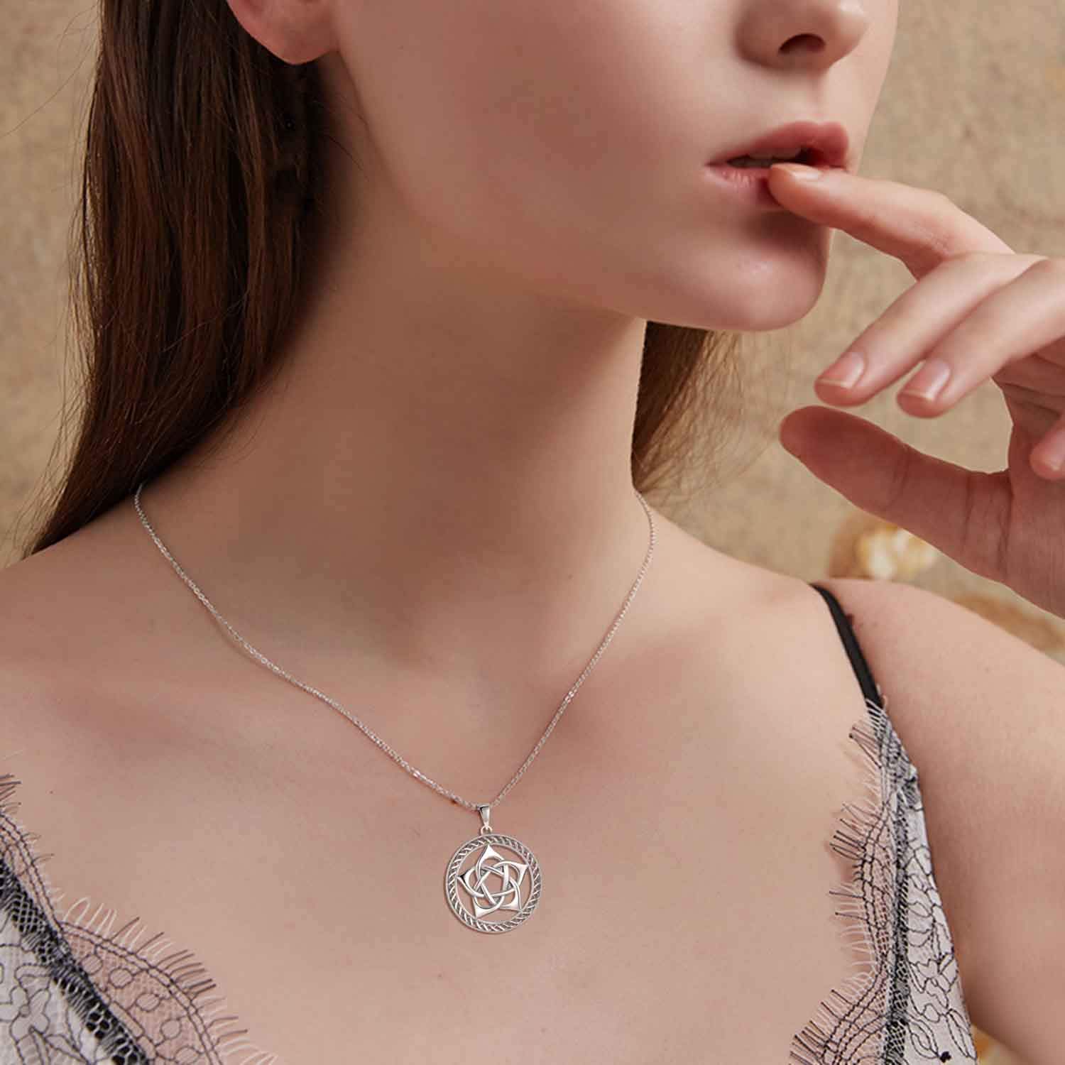 YAFEINI Pentacle naszyjnik srebro Pentagram Pentagram wisiorek naszyjnik wikańska biżuteria dla kobiet mężczyzn prezenty e Srebro, cod. PYX3253
