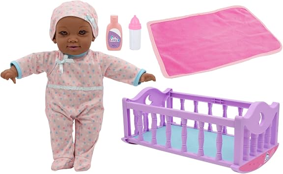 Little Darlings 12" Crib Time Fun AA - Talking Baby Doll with Crib & Accessories, Purple & Pink, Ages 2+