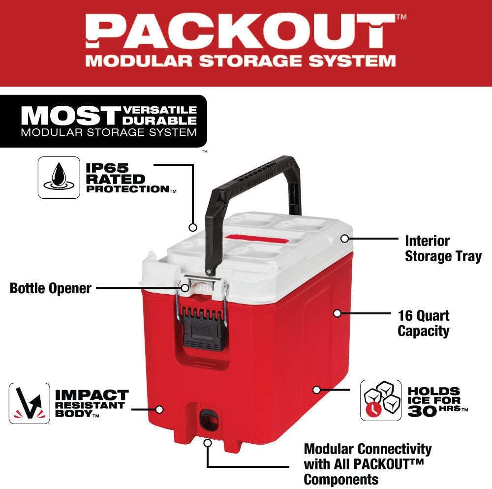 16Qt Compact Cooler for Milwaukee Packout,Cooler Holds Ice for 30 Hours