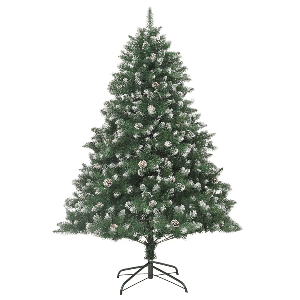 Árbol de Navidad artificial de 180 cm, diseño plegable, con soporte de acero y conos, verde y blanco nieve, para salón, pasillo y oficina