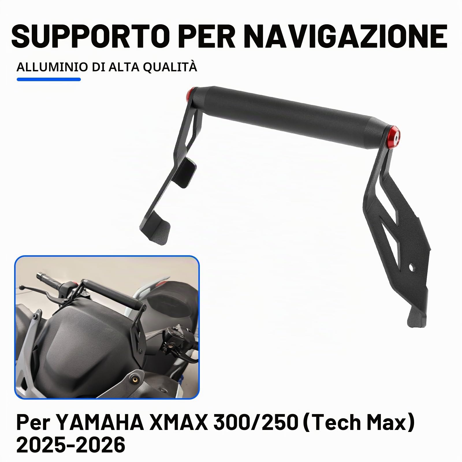Staffa di supporto per navigatore GPS per moto, 22 mm, per Yamaha XMAX300 XMAX250 Xmax 300/250 Tech Max 2025 2026, accessori per manubrio di navigazione, estensore (nero)