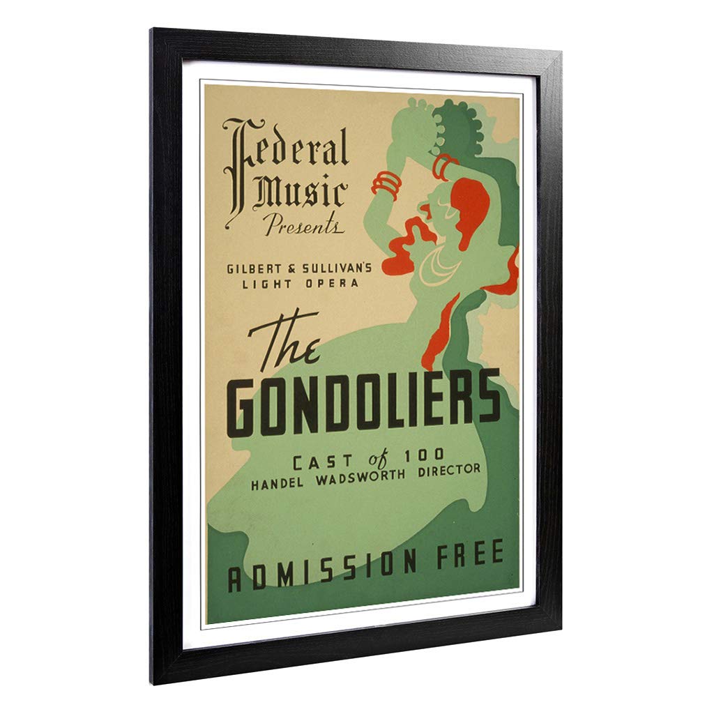 Big Box Art Framed Print of Vintage WPA Poster The Gondoliers Design | Wall Art Picture | Home Decor for Kitchen, Living Room, Bedroom, Hallway, Black, A2 / 24.5x18 Inch / 62x45cm