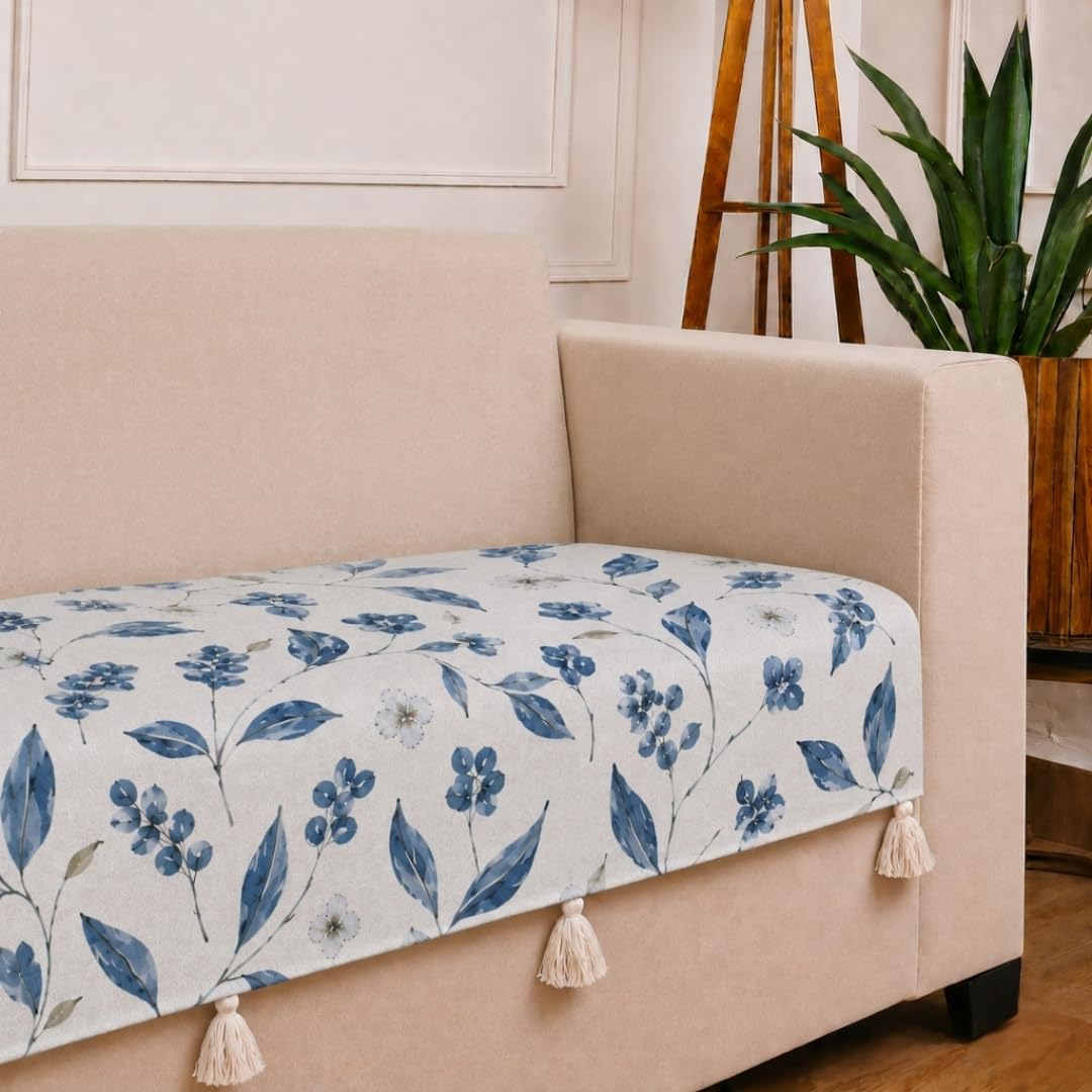 STITCHNEST 'Eden Weaves Collection Series' 1 Seater Sofa Cover|Elegant Woven Fabric, Decorative Tassels, Washable & Durable for Modern Living