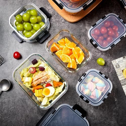8 Pack Glass Meal Prep Containers with Lids, Extra Thick Airtight Food Storage Set (310ml-1510ml/10.5oz–51oz), Leakproof Lunch Boxes for Leftovers - Thumbnail 4