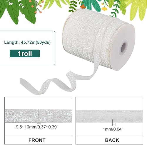 Miniatura 2 de PH PandaHall Cinta metálica con purpurina de 50 yardas150.0 ft, cinta blanca brillante de 38 pulgadas (0.394 in), cinta de poliéster con purpurina