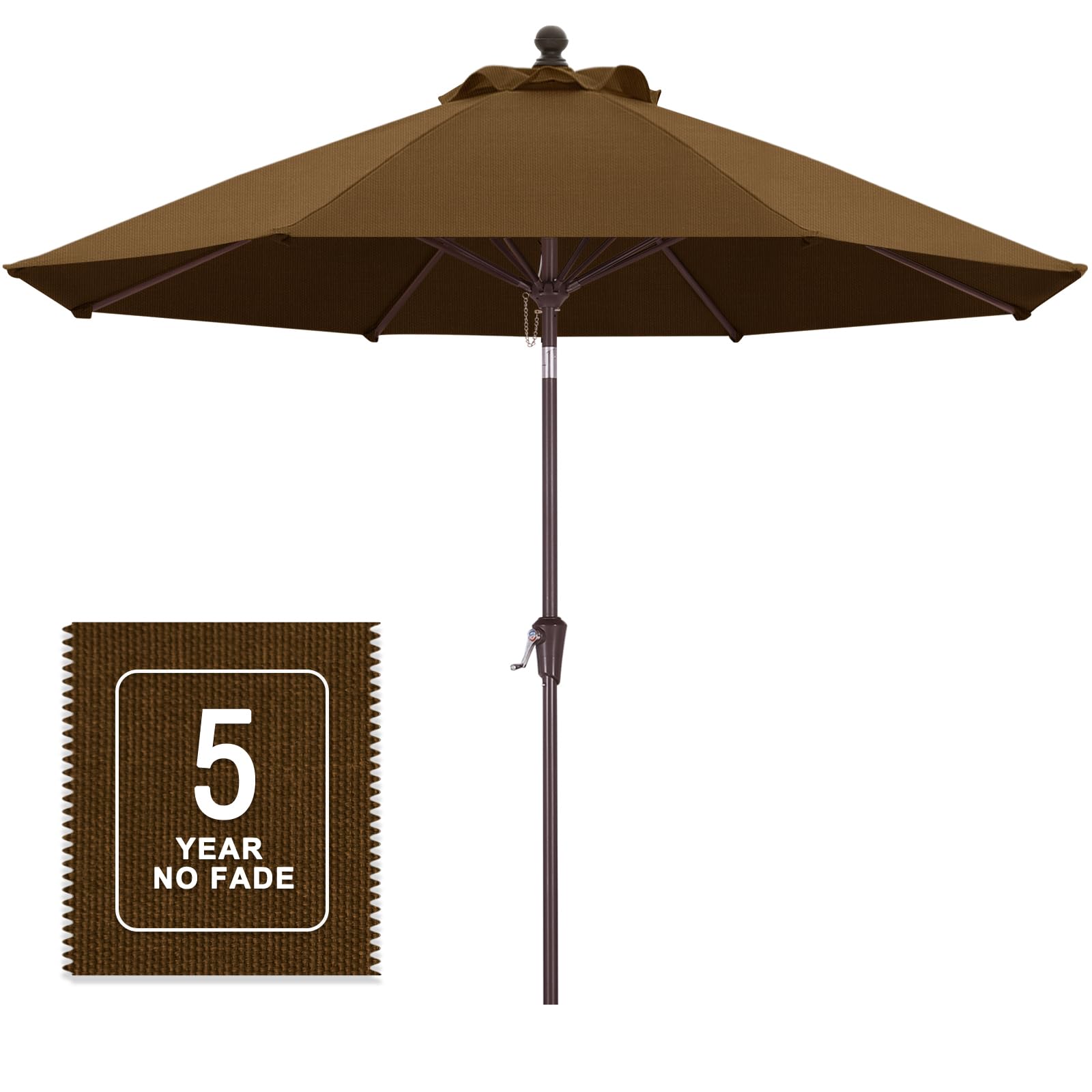 MasterCanopy Olefin 5-Year-Non-Fading Outdoor Patio Umbrella,Large UV Resistant Umbrella for Market Table -8 Ribs (2.7M,Dark Brown)