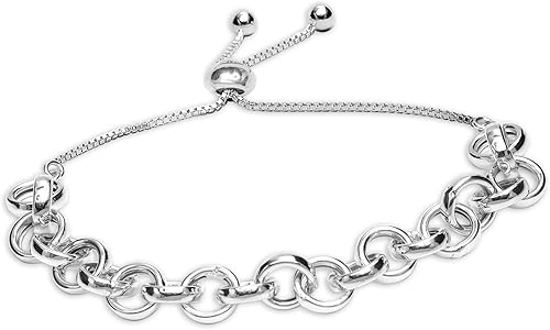 Charmsy - Pulsera bolo ajustable de plata de ley 925 para mujeres adolescentes